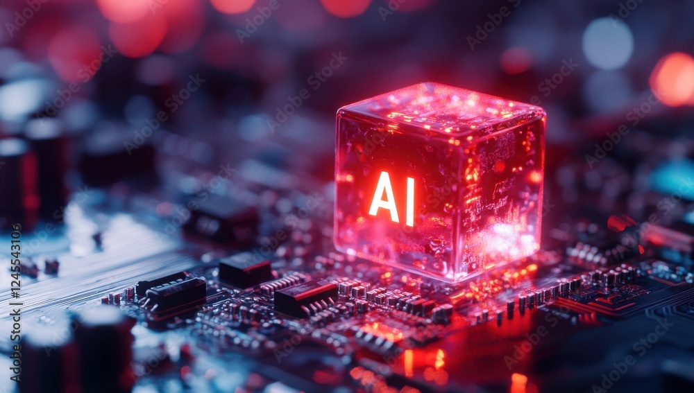 Aufkleber glowing ai block on circuit board reflecting future technology and innovations in artificial intelli