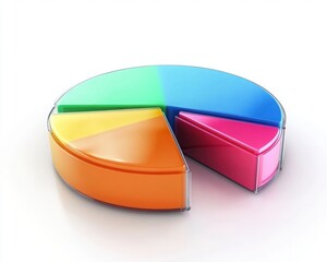 Obraz premium 3D Render Glossy Exploded Pie Chart Isolated on White for Business Data Visualization