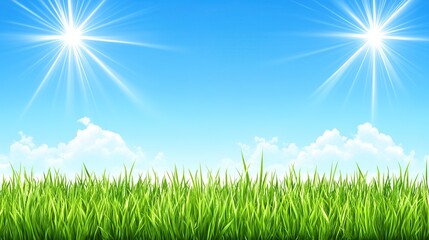 Obraz premium Sunny day, vibrant green grass, blue sky, clouds, nature backdrop