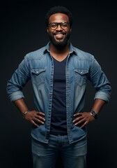 Fototapeta premium Confident Man in Denim, Ready for Anything