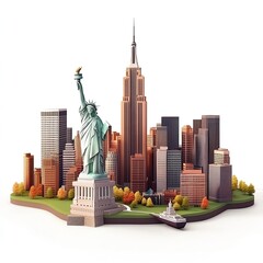 The United States of America 3D city landscape on white background