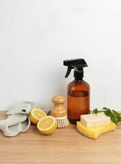 Natural cleaning products and tools promoting a zero waste lifestyle