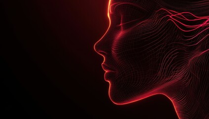 Obraz premium Neon Light Waves Flowing Along a Stylized Profile of a Woman's Face Against a Dark Background for Modern Artistic Concepts