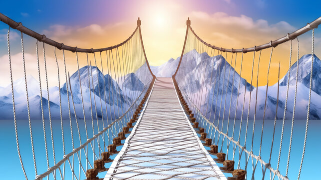 Fototapeta Mountaintop Rope Bridge Network