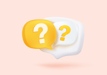 3d question answer sign or problem icon. speak bubbles question mark sign or ask FAQ and QA answer solution information. 3d answer speech bubbles icon vector render illustration