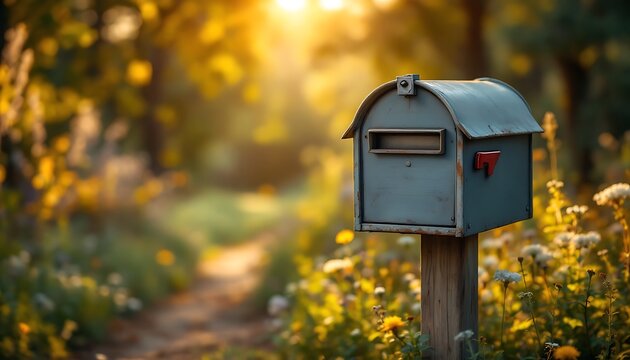 Rustic Mailbox in a Sunny Garden Path