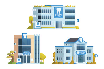 Obraz premium Dental Clinic Building Collection Vector Illustration. Fully Editable Elements.