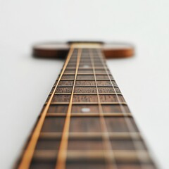 Acoustic Guitar Fretboard Close-up on White Background
