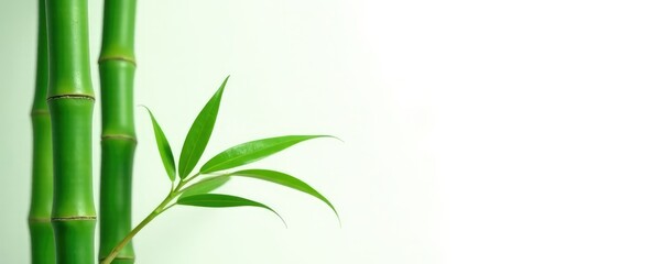 Monochromatic bamboo leaf isolate on white background, texture, green