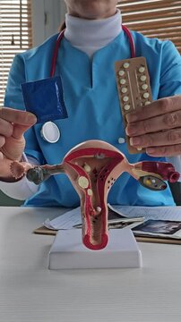 Health protection and safety of female condom, uterus, ovaries vagina. Sexual safety concept and hormonal contraceptive pills