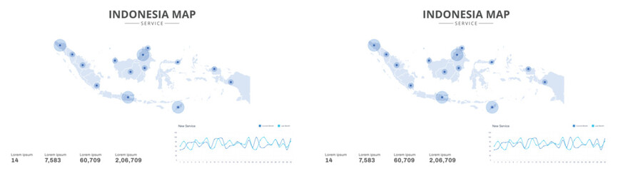 Service centers are highlighted within the of Indonesia Infographic map. Business Infographic Map of Indonesia. Vector Map of a Indonesia map. Easy to edit