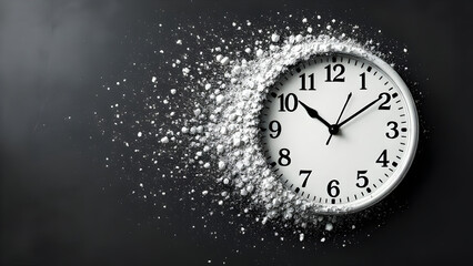 Time is running out concept shows clock that is dissolving away into little particles showing urgency.