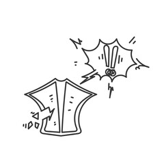 doodle cartoon damaged shield and warning sign illustration