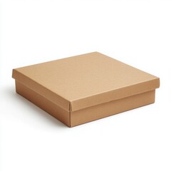 Medium-sized brown cardboard box isolated on white background, side angle