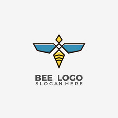 Obraz premium Abstract bee logo design with symmetrical shape blue wings color