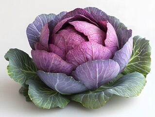 Obraz premium Close-Up of Fresh Purple Cabbage with fresh green leaves, showcasing its natural details