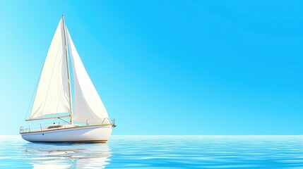 Obraz premium Sailboat gliding on calm blue waters.