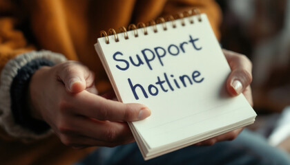 Support Hotline: A Hand Holding a Notepad with the Words 'Support Hotline' Written on It