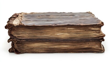 Antique Leather Bound Book Stack with Worn Edges and Pages