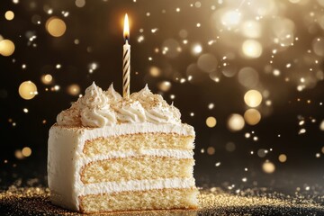 Elegant birthday card featuring a white gold cake and candle for celebration wishes, ideal for festive occasions, greetings, and memorable moments in life