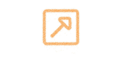 Icon external link square is made of yellow grains of sand. Some grains of sand fall down. Transparent background. Black