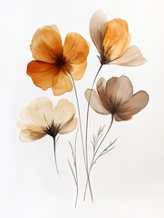 Card vertical design flowers water color painting earth tone on white background