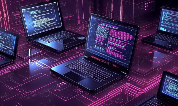 Networked Laptops Coding Cybersecurity Data Center