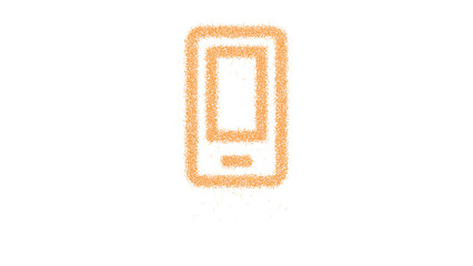Icon mobile is made of yellow grains of sand. Some grains of sand fall down. Transparent background. Black