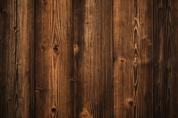 Fototapeta premium A close-up view of rustic, aged wooden planks with a rich brown color, deep grain patterns, and a slightly rough texture