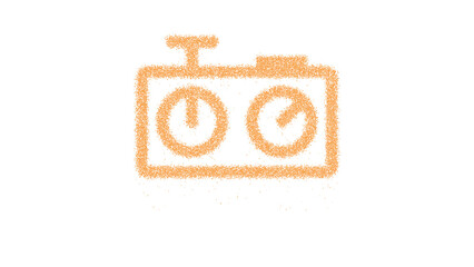 Icon chess clock is made of yellow grains of sand. Some grains of sand fall down. Transparent background. Black