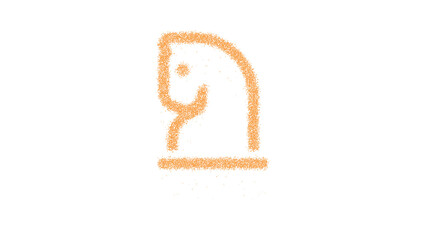 Icon chess knight is made of yellow grains of sand. Some grains of sand fall down. Transparent background. Black