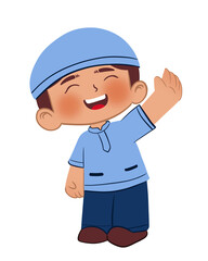 Muslim Children Waving Hands Illustration