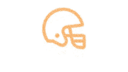 Icon football helmet is made of yellow grains of sand. Some grains of sand fall down. Transparent background. Black
