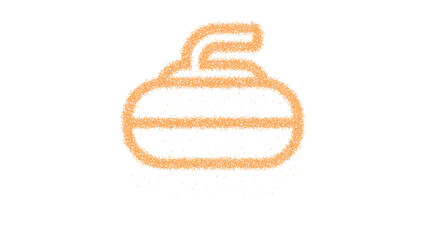 Icon curling is made of yellow grains of sand. Some grains of sand fall down. Transparent background. Black