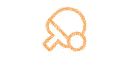 Icon table tennis is made of yellow grains of sand. Some grains of sand fall down. Transparent background. Black