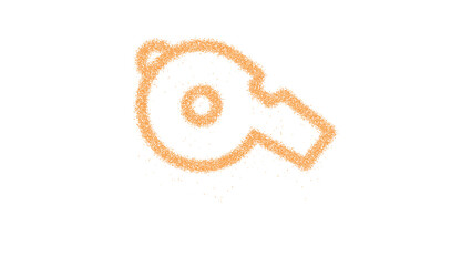 Icon whistle is made of yellow grains of sand. Some grains of sand fall down. Transparent background. Black