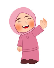 Muslim Children Waving Hands Illustration