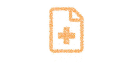Icon file medical is made of yellow grains of sand. Some grains of sand fall down. Transparent background. Black