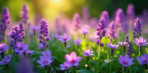 Fototapeta premium Tiny purple flowers create a colorful tapestry in the garden, garden, herb
