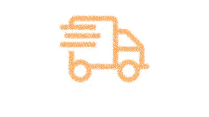 Icon shipping fast is made of yellow grains of sand. Some grains of sand fall down. Transparent background. Black