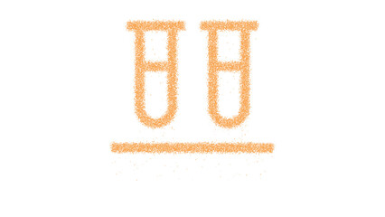 Icon vials is made of yellow grains of sand. Some grains of sand fall down. Transparent background. Black