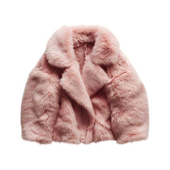 Cozy Faux Fur Jacket in Pastel Pink Isolated on Transparent Background