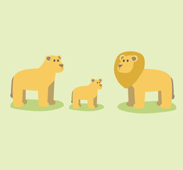 Fototapeta premium lion family africa animal cute flat kids children style vector character isolated on background
