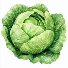 Obraz premium Fresh green cabbage showcasing vibrant leaves in a detailed botanical illustration
