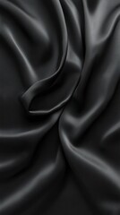 Obraz premium Luxurious Black Satin Silk Fabric Texture Background with Smooth Draped Folds