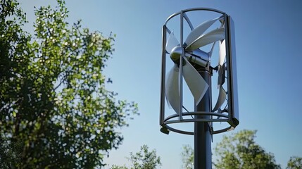 Vertical Axis Wind Turbine harnessing renewable energy in a green environment