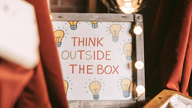 Innovative Chalkboard with "Think Outside the Box" Message. Perfect for: Creative Workshops, Brainstorming Sessions, Startup Hubs, Business Conferences - Powered by Adobe