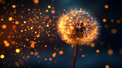 Sparkling dandelion seeds dancing in the air nature macro photography dreamy background close-up view capturing the essence of chaos
