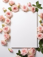 Vertical top view blank card red and pink rose love and wedding decoration Valentines day background