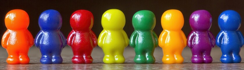 Colorful figurines in a row, diversity concept. Stock photo